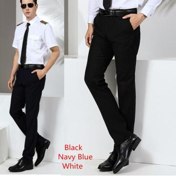 Summer Men's Airline Pilot Uniforms Hair Stylist Black Navy blue white Suit Pants Slim Fit Workwear Big Size Male Solid Clothing