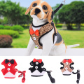 Mesh Bow Ties Small Dog Harness Nylon Breathable Puppy Dog Pet Harness Vest And Leash Set Leopard Party Weddings Dog Supplies