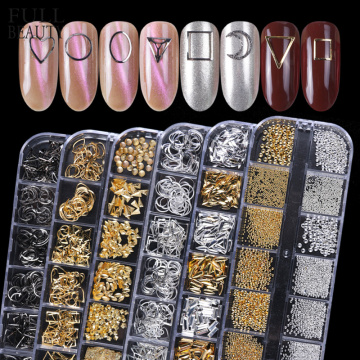 12 Grids Metal Rivet Nail Art Decoration Studs Mix Style Stars Moon Gold Silver Strass Jewelry DIY 3D Charms Accessories CH772-1