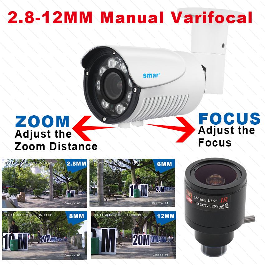 Smar H.265 5MP 4MP 2MP Surveillance IP Camera 2.8-12mm Zoom Lens 8pcs Nano LED Network Camera Night Vision Onvif Email Alert