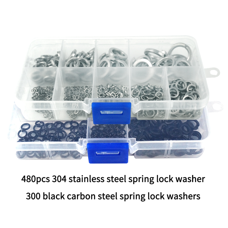 300/480pcs lock washers set stainless steel black carbon steel m2 m2.5 m3 m4 m5 m6 m8 m10 m12 spring lock washer assortment kit