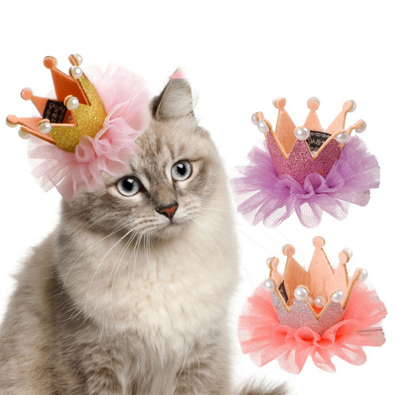 1Pc Pet Dogs Hairpin Laced Crown Hair Clips Headdress Birthday Grooming Accessories for Cats Puppy Rabbits Caps Hat dog