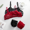 New Sexy Lingerie Underwear Polka Dot Mesh Frill Trim Lace Lingerie Set Top Lace Invisible Bra Set for Women 2020