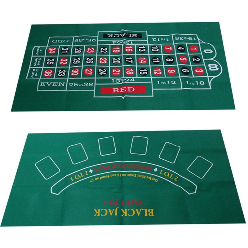 Double-sided Game Tablecloth Russian Roulette & Blackjack Gambling Table Mat Q84C