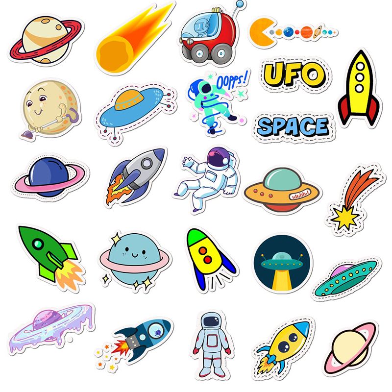 50 PCS UFO Alien Astronaut Outer Space Sticker Rocket Cartoon Skateboard Laptop Graffiti Sticker Waterproof Computer Sticker