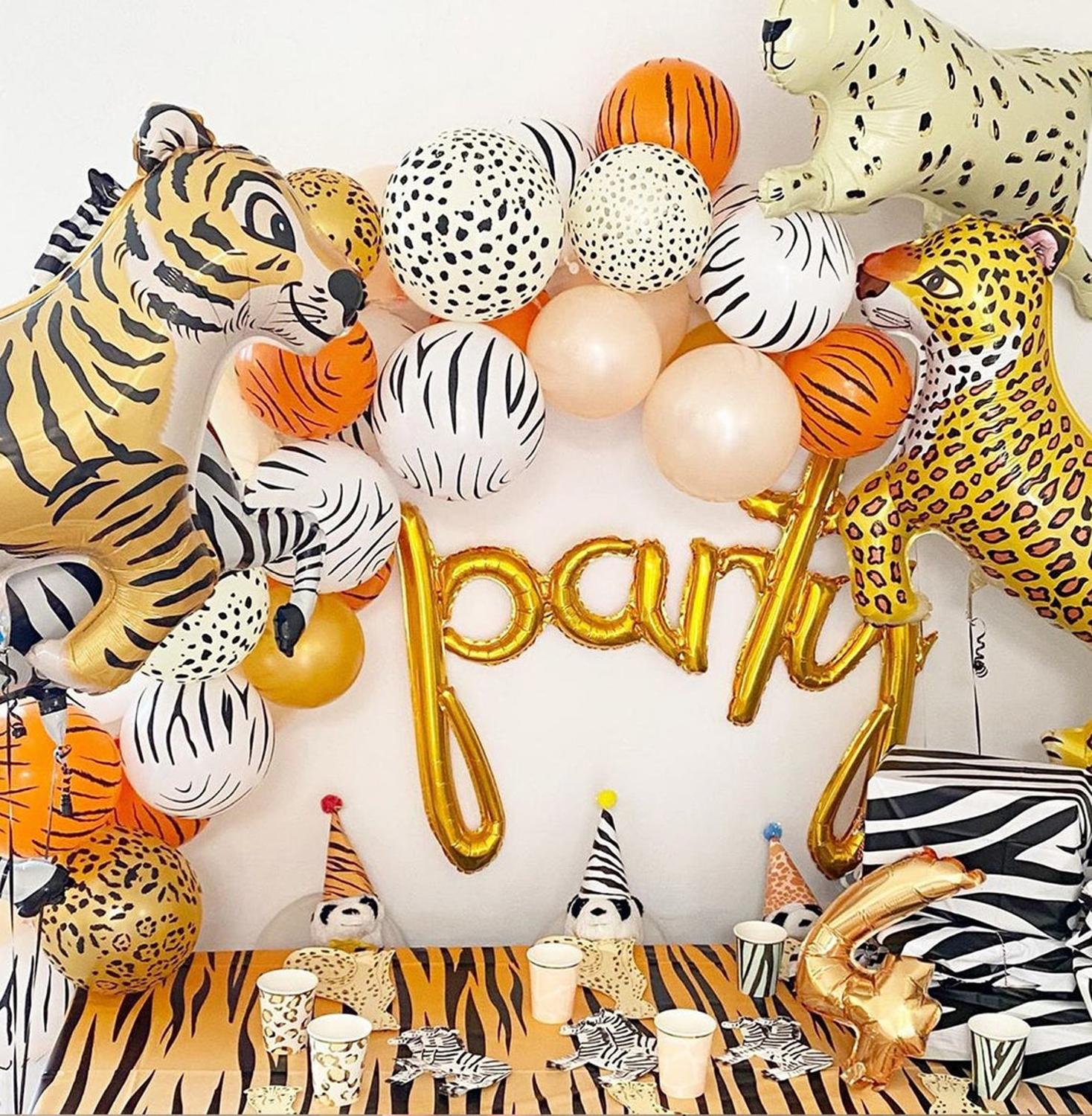 15pcs Jungle Animal Print Balloons Leopard Spots Latex Balloons Cow Zebra Zoo Animal Balloon for Birthday Party Decoration