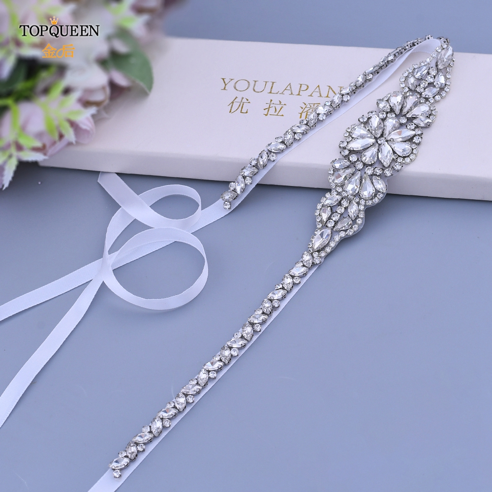 TOPQUEEN S489 Rhinestones Wedding Belt Sash Silver Diamond Crystal Bridal Belt For Wedding Gown Wedding Decoration Girdles