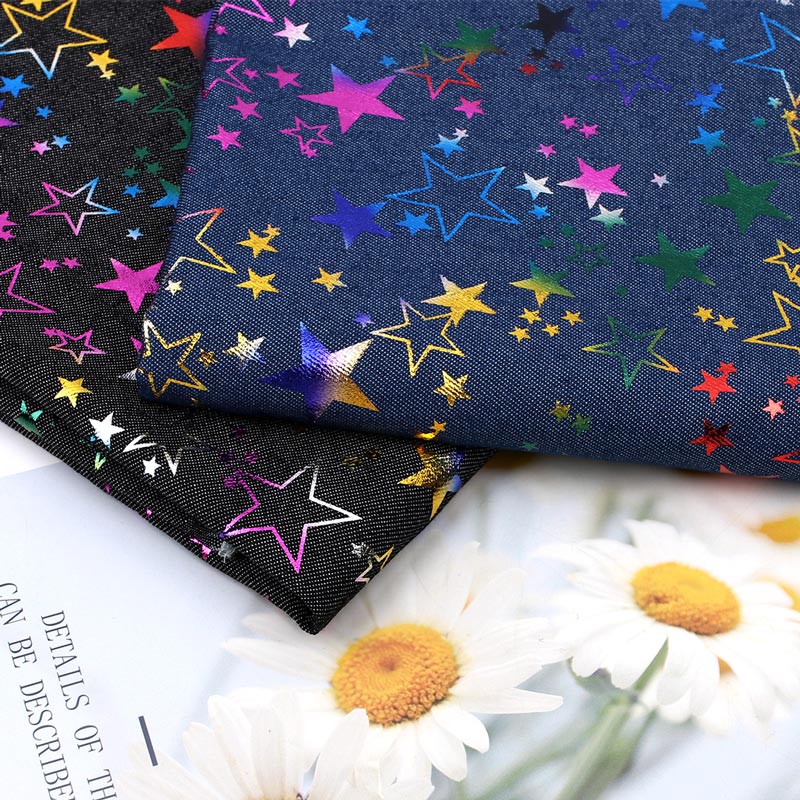 JOJO BOWS 45*145cm Denim Fabric Colored Pentagram Printed Sheet Clothes Sewing Material Home Textile DIY Handmade Craft Supplies
