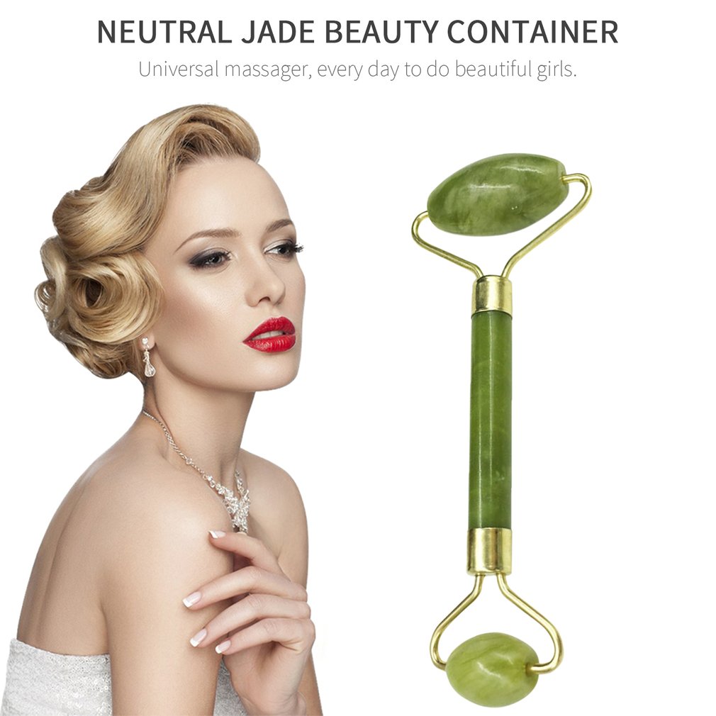 Double Green Emerald Elliptical Roller Massager Eye Neck Health Care Thin Face jade beauty massager OPP Packaging