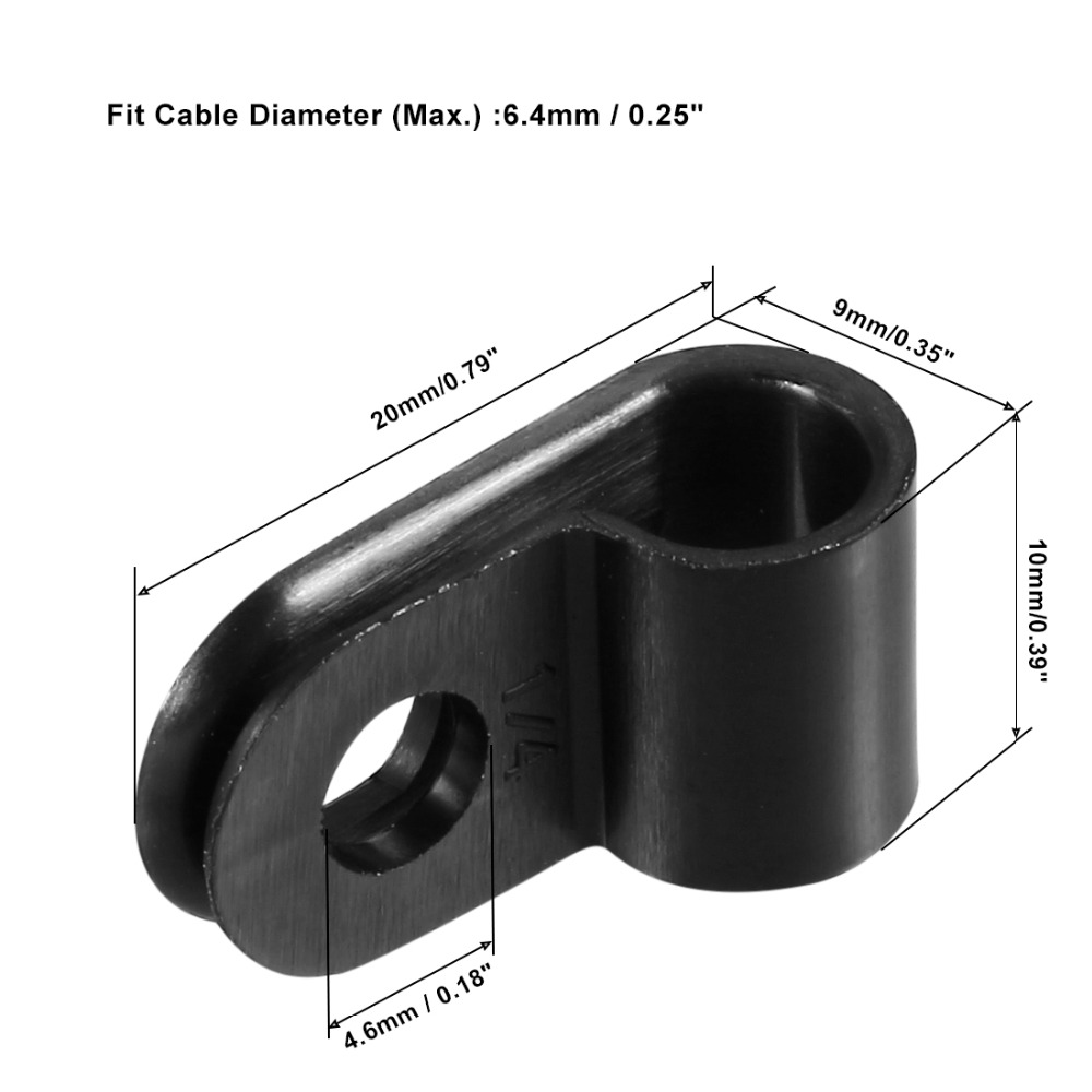 Uxcell 30Pcs/lot Fit Cable Dia 6.4mm/9.5mm R-type Nylon Cable Clamp Organizer Cord Clips fit Wire Management Black/White