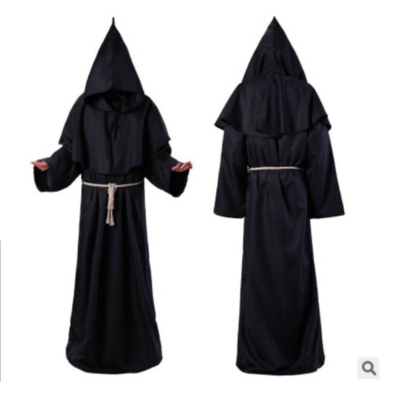 Horror Grim Reaper Costume Medieval Vintage Monk Cosplay Halloween Costume For Adult Men Cloak Robe Scary Wizard Costume