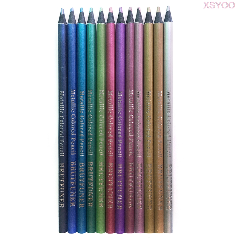 Brutfuner 12pcs Metallic Colored Pencils lapis de cor profissional Golden Color Pencil for School Sketch Painting Gifts