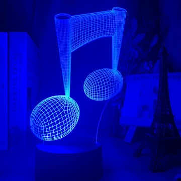 Acrylic 3D Illusion Baby Night Light Musical Note Hologram Nightlight Led Touch Sensor Colorful Usb Battery Powered Bedside Lamp