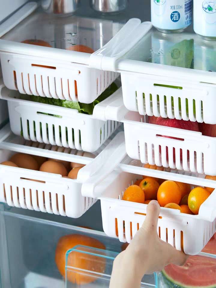 Drawer refrigerator storage box save space adjustable drawer hanging fruit and vegetable food box kitchen storage box rack