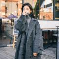 2020 Winter New Arrival Women Warm Wool Coat Fashion Chic Plaid Epaulet Blends Outwear Female Korean Loose Streetwear Long Coats