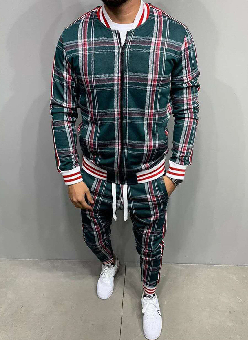 Track and Field's New Fashion Casual Men's fitness Sets colorful Checked Hooded Sweatshirt Sweatpants Tracksuit New trend Sets