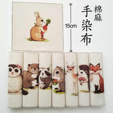 15*15cm Cartoon lovely animal Cotton Linen cloth Hand dyed cloth Digital printed fabric Quilt DIY Handmade