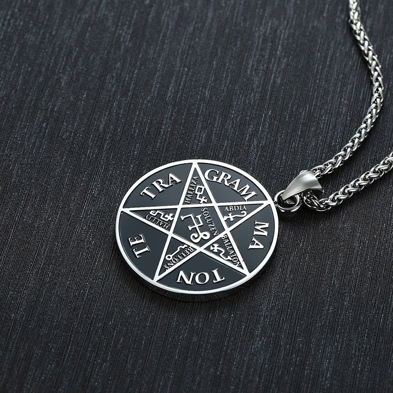 Tetragrammaton Pentagram Pendant Men Medallion Necklace Oxidized Solomon Charm Vantage Man Colar