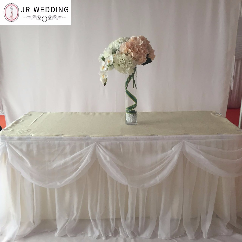 White Voile Fantastic Beautiful Top Grade Without Led light Pleated With Swag Table Skirt