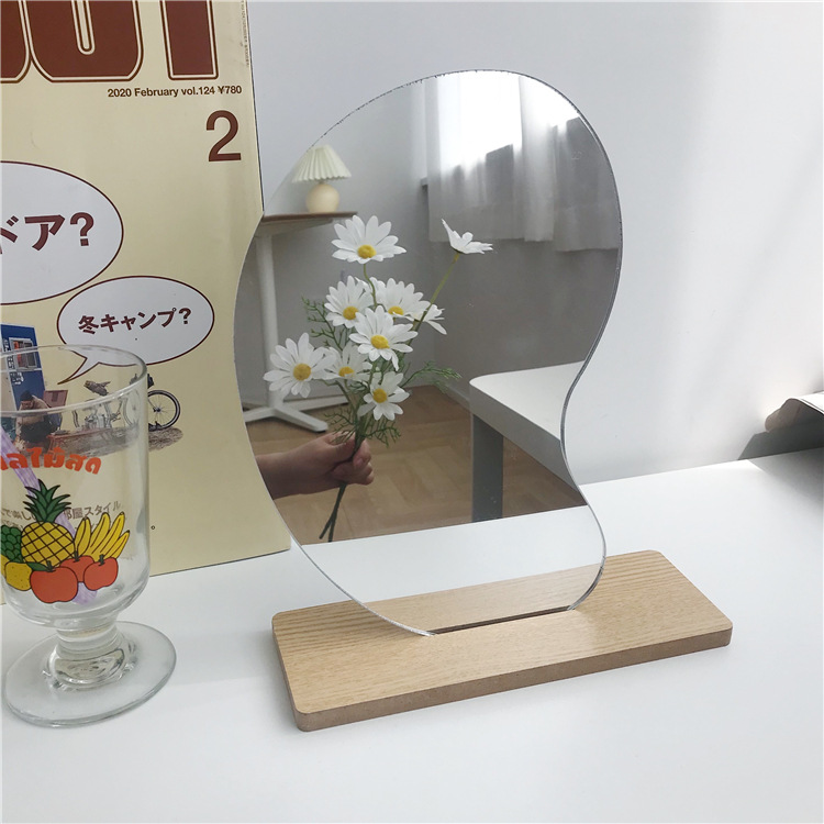 Korean style Makeup Mirror Ins Irregular Acrylic Decorative Mirror Wooden Base Cosmetic de maquillaje Beauty Tools Dropshipping