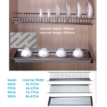 60CM 70CM 80CM 90CM Wall Kitchen Cabinet Cupboard Inside 2-tier Stainless Steel Plate Bowl Drying Rack Dinnerware Organizer