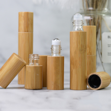 3ml 5ml 10ml Glass Roll On Bottle Empty Cap Stainless Roller Refill Perfume Oil Bottle Bamboo Poatable Wood Aromatherapy Bottle