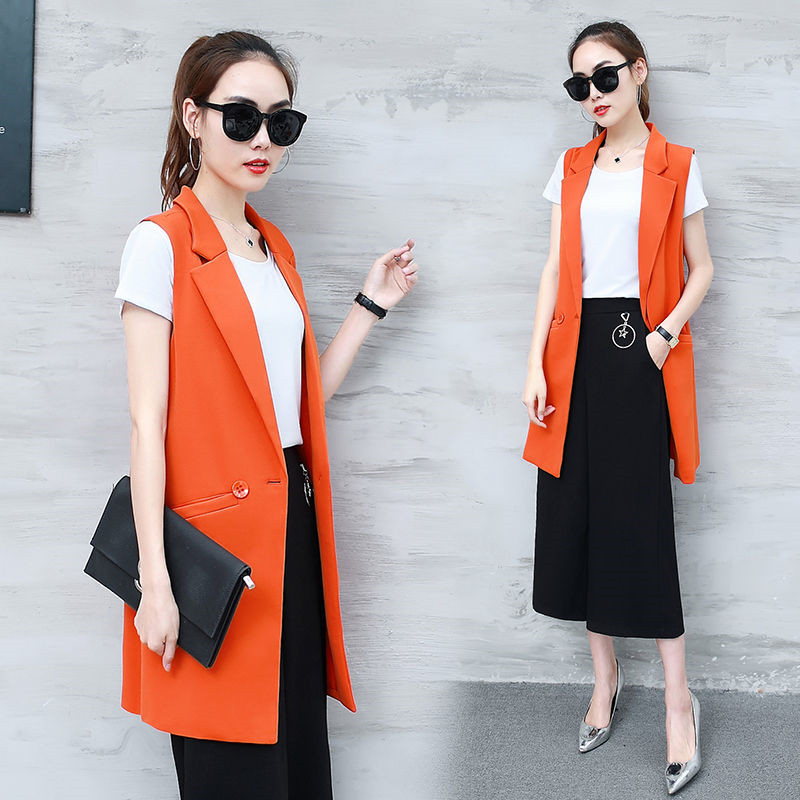 Sungtin 2019 Spring Autumn Casual Long Blazer Vest Women Sleeveless Jacket Elegant Office Lady Waistcoat Suits Plus Size