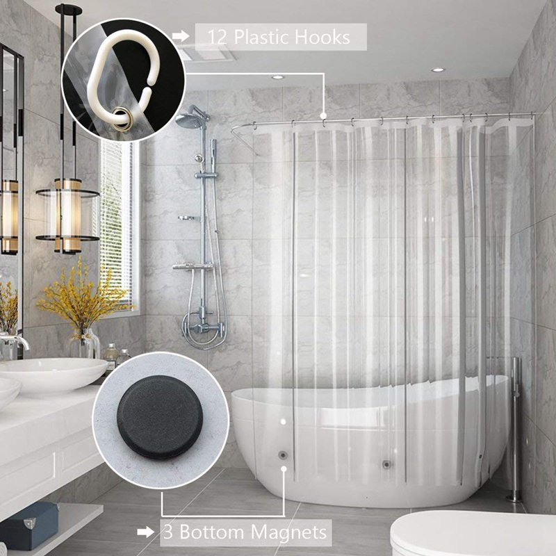 UFRIDAY Full Transparent Shower Curtain Liner Clear Bath Curtains PEVA Mildew Proof Waterproof Fabric Bathroom Curtain for Home