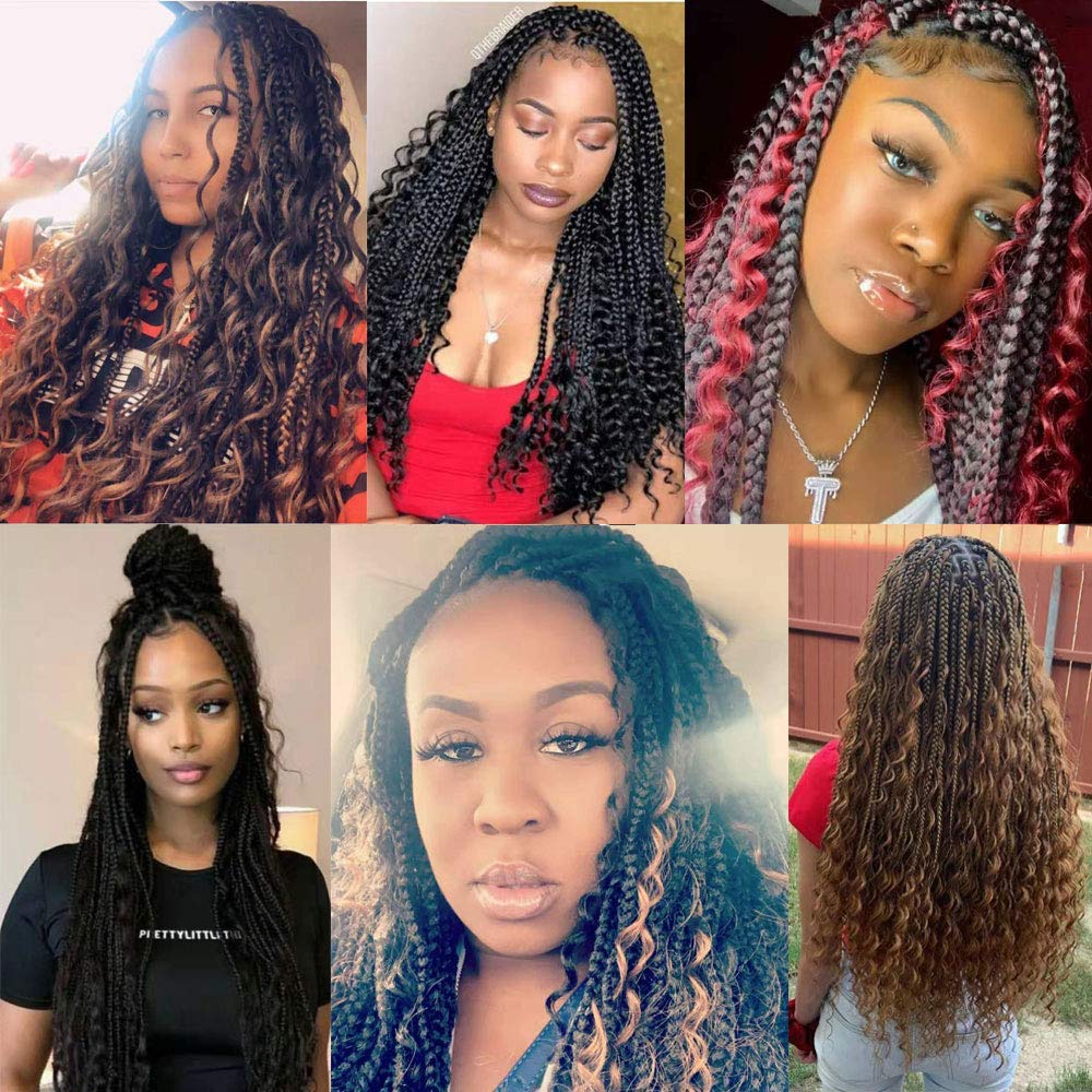 22Inch Synthetic Boho Goddess Ombre Crochet Braids Hair Extension Box Braids With The Curly Ends For Women 24Stands/Pack Alibaby