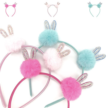 Sweet girls beautiful hairband headpieces rabbit ears plush ball hair head hoop hair accessories Tiara for children Party1 Pcs