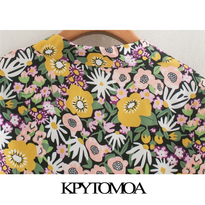 KPYTOMOA Women 2020 Fashion Floral Print Button-up Blouses Vintage Lapel Collar Short Sleeve Beach Female Shirts Chic Tops