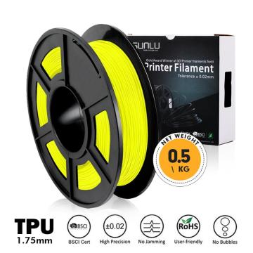 TPU 3D Filament Flexible Yellow Color Filaments 0.5kg 1.75mm Dimensional Accuracy 0.02mm No Bubble Colorful Printing Material