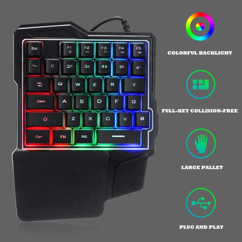 One-handed Gaming Keyboard Mechanical Ergonomic Game Keypad 35Keys LED Backlit Mobile Phone Ergonomic Keyboard