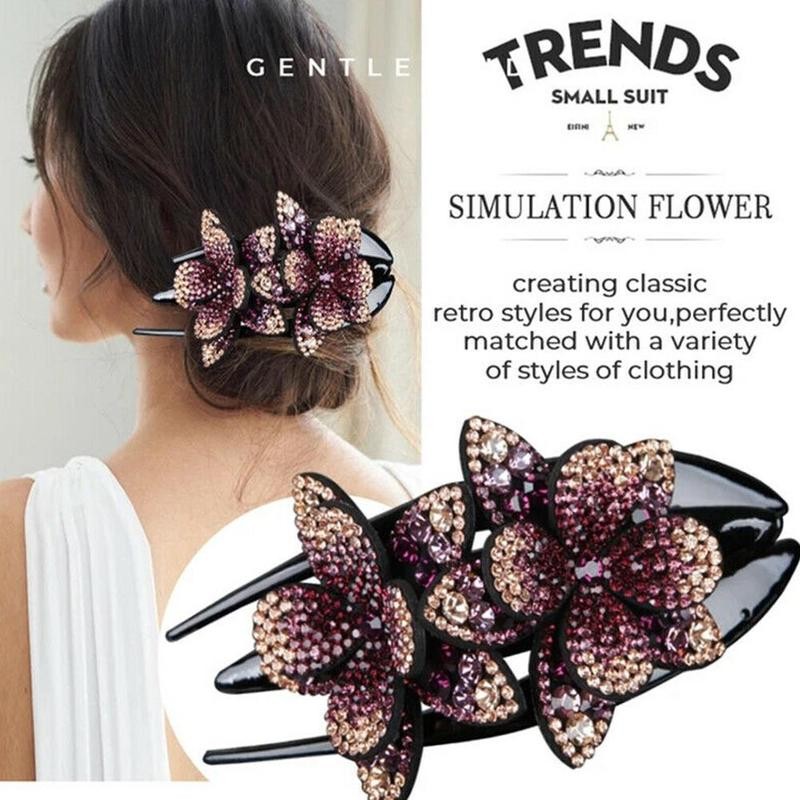 Rhinestone Double Flower Hair Clip Hair Crystal Hair Combs Female Elegant Beads Hairgrip Handmade Fashion Hair Accessories Tools