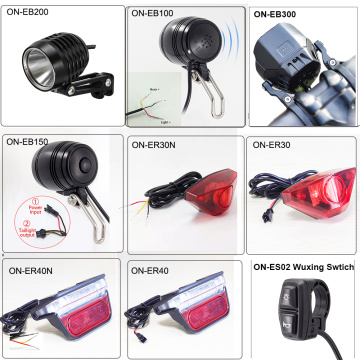 Onature ebike light many kinds electric bike headlight and LED e bike rear light DC 6V 12V 36V 48V 72V ebike accessories