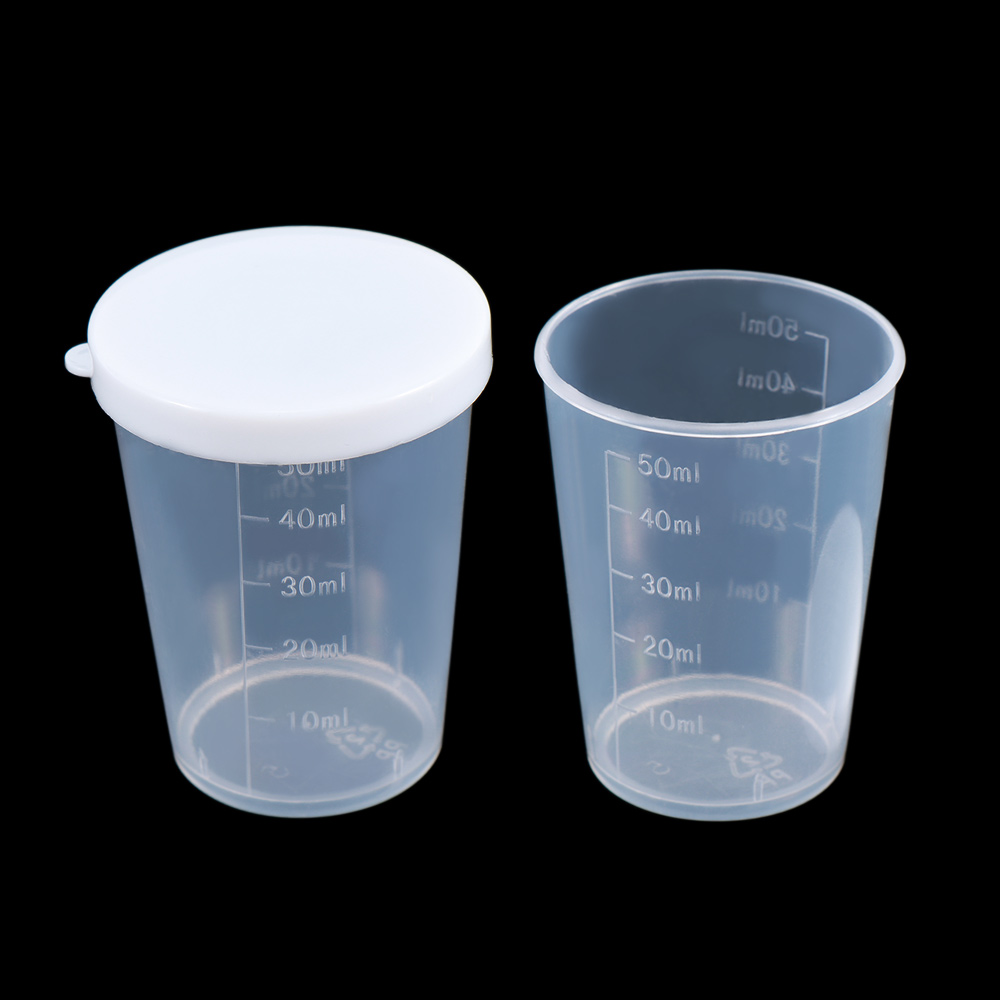 10Pcs 50ml Medicine Measuring Measure Cups With White Lids Cap Clear Container Liquid Measure Beaker Container