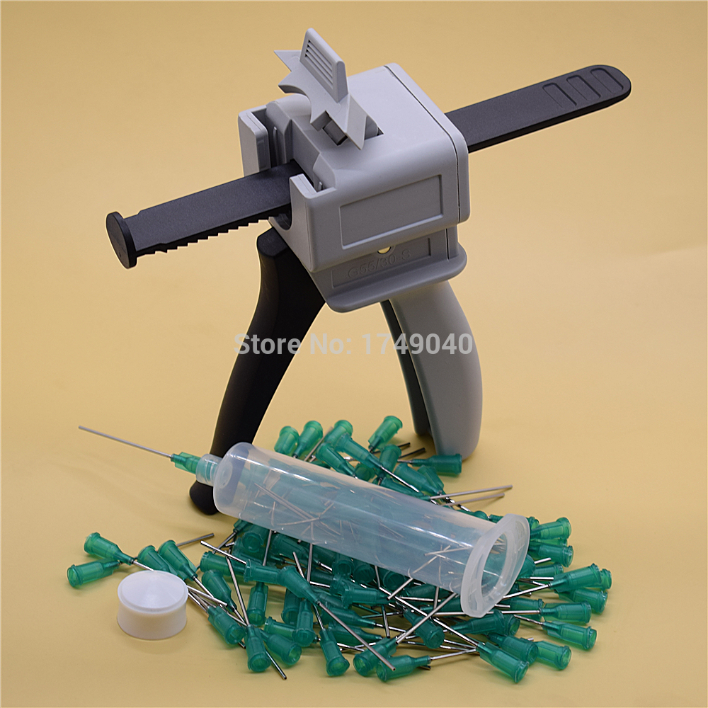 30ml Glue Gun UV Glues Adhesive Caulking Gun with 100pcs 18G Blunt Dispensing Needle Tips and 30cc Glue Dispenser Syringe Barrel