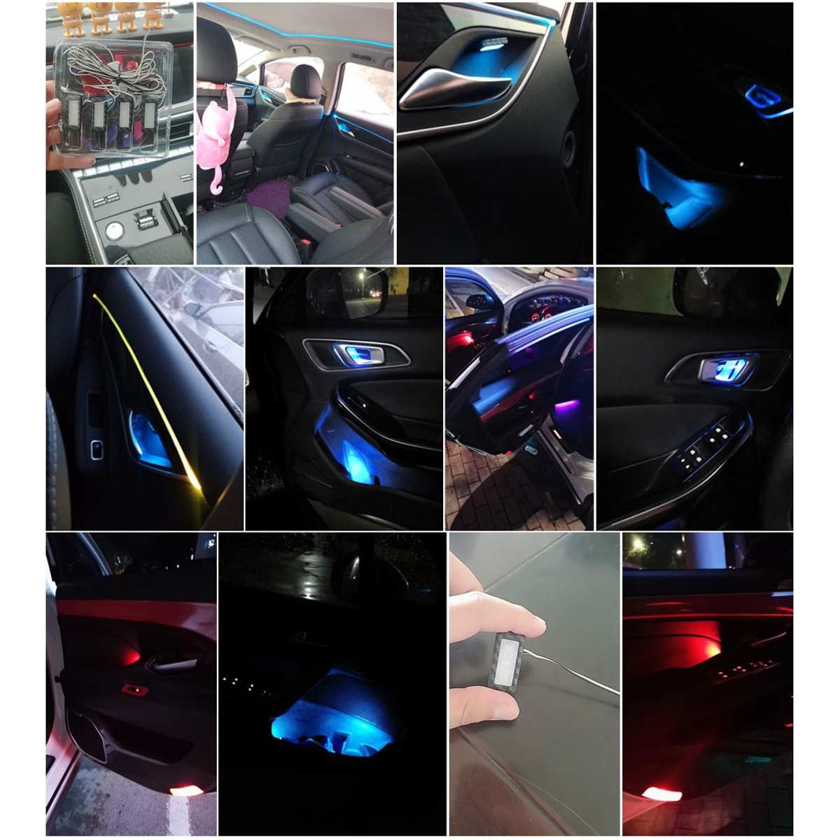 4PCS LED Car Inner Bowl Light Interior Door Handle Armrest Lights Decorative Lamp Handrail Lights Car Light