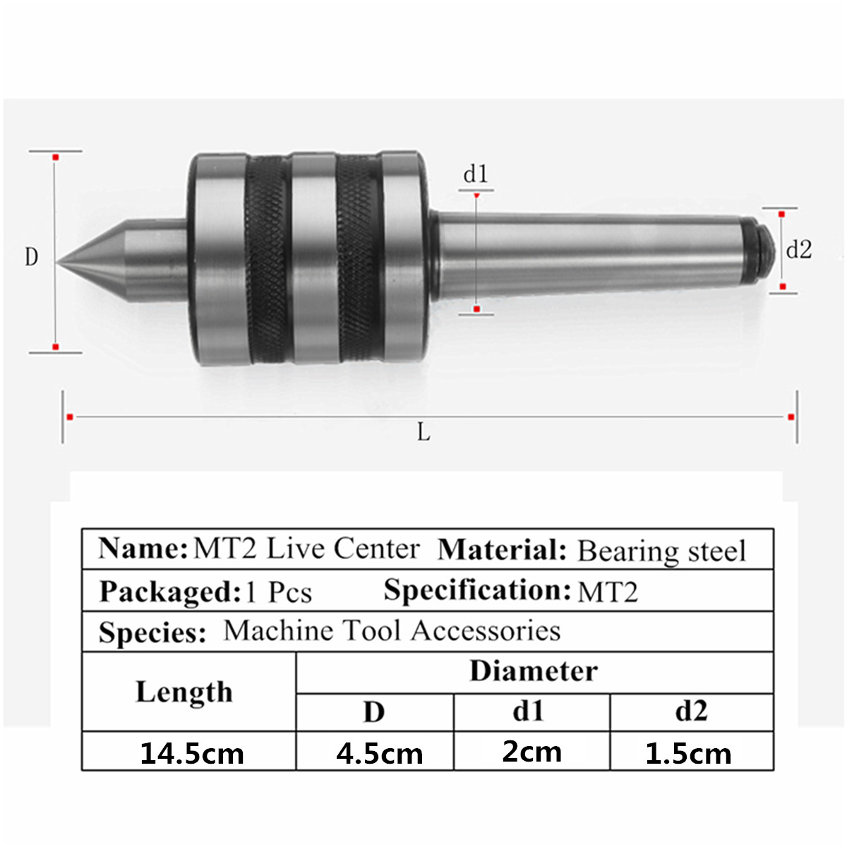 MT2 Precision Rotary Live Center Morse Taper 2MT Triple Bearing Lathe Medium for High Speed Turning CNC Work