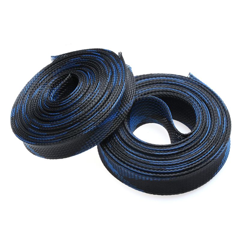 10M Cables Wire Gland Protection Black+Blue Insulation Braided Sleeving Tight Expandable Cable Sleeve 2/4/6/8/10/12/15/20/25mm