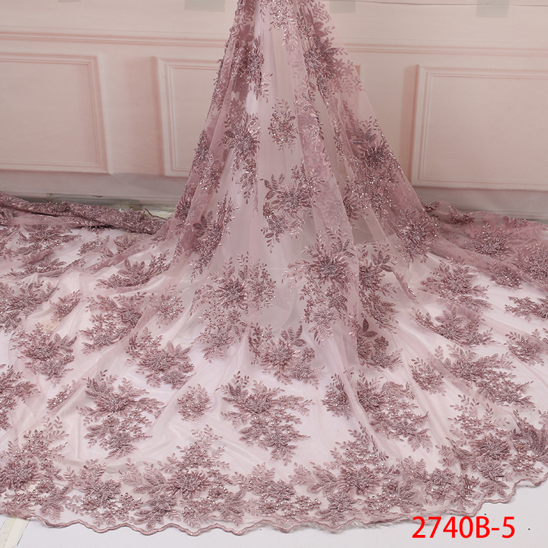 Tulle Lace Fabric High Quality Handmade Beaded Lace African Net Luxury Lace with Beads for Bridal Dress AMY2740B-1