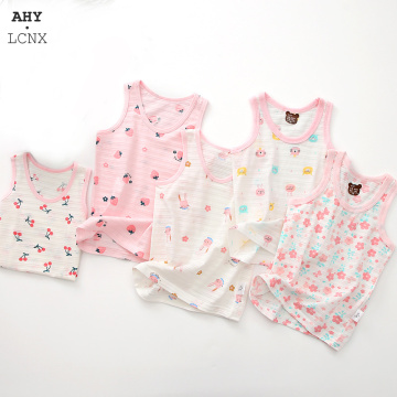 Summer Baby Undershirts Slub Cotton Kids Vest Boys Girls Sleeveless Floral Printed Camisoles Children underwear girl tank top