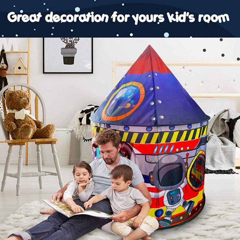 Rocket Ship Kids Play Tent Indoor Outdoor Pop Up Tent Kid Playhouse Conveniently Children's Tent Toys Gifts for Kids Boys Girls