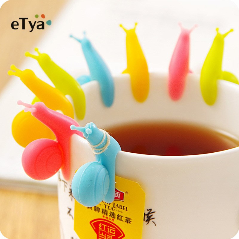 5Pcs/Set Random Color Cute Snail Shape Silicone Tea Bag Clips Holder Tableware Tea Pot Decoration Drinkware