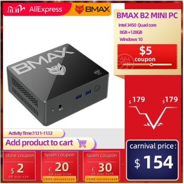 BMAX B2 Mini PC Intel Celeron N3450 Quad Core 8GB RAM 128GB ROM Windows 10 Desktop Computer HDMI USB-C