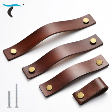 Vintage children's Furniture Handle Door Knobs Furniture Drawer Cupboard Kitchen Pull Brown leather handle Italian cowhide