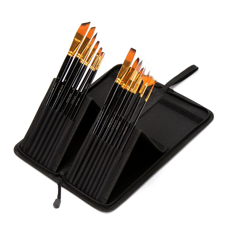 Professional Oil Paint Brush Set With Canvas Bag Watercolor Acrylic Painting Brush Art Supplies Craft Long Wooden Handle 15Pcs