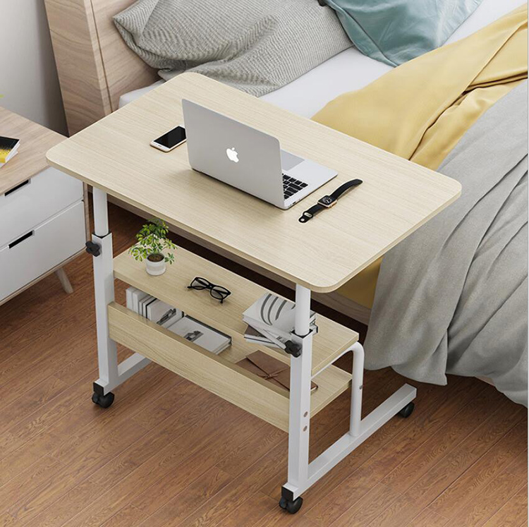 Wooden Laptop Table with Wheels Shelf Storage Height Adjustable Laptop Desk Computer Stand Desk for Sofa Bed Beside
