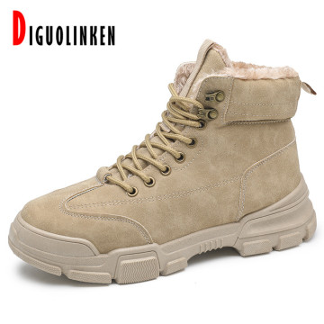 Fashion Men Boots Leather Winter Men Military Boots Ankle Warm Fur Snow Boots Male Lightweight Lace-Up Non Slip Outdoor Casual