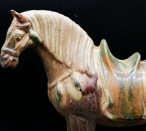 8.3" Collect Chinese Ceramics Tang Sancai Pottery Zodiac Animal War-horse Statue